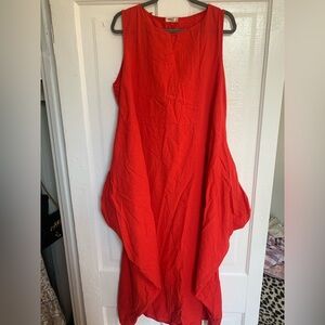 ANSELF LINEN Chic Asymmetrical Red Dress